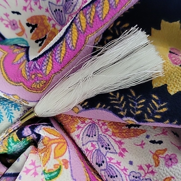 Rose&Olive Pink and Blue Vibrant Tropical Floral Top With Tassels Size S NWT - Picture 7 of 13